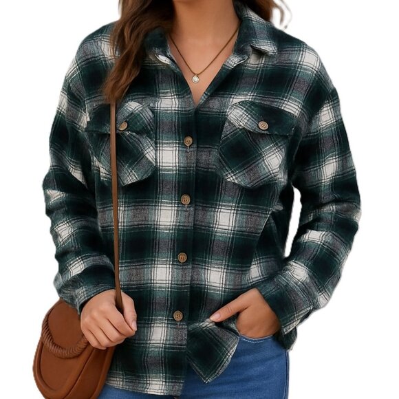 SHEIN Tops - Womens XS Plaid Flannel Shirt Green Black Button Up Grunge Long Sleeve Soft